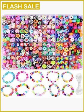 1000 PCS Polymer Clay Beads Bracelet Making Kit - Fruit Flower Animal Cake